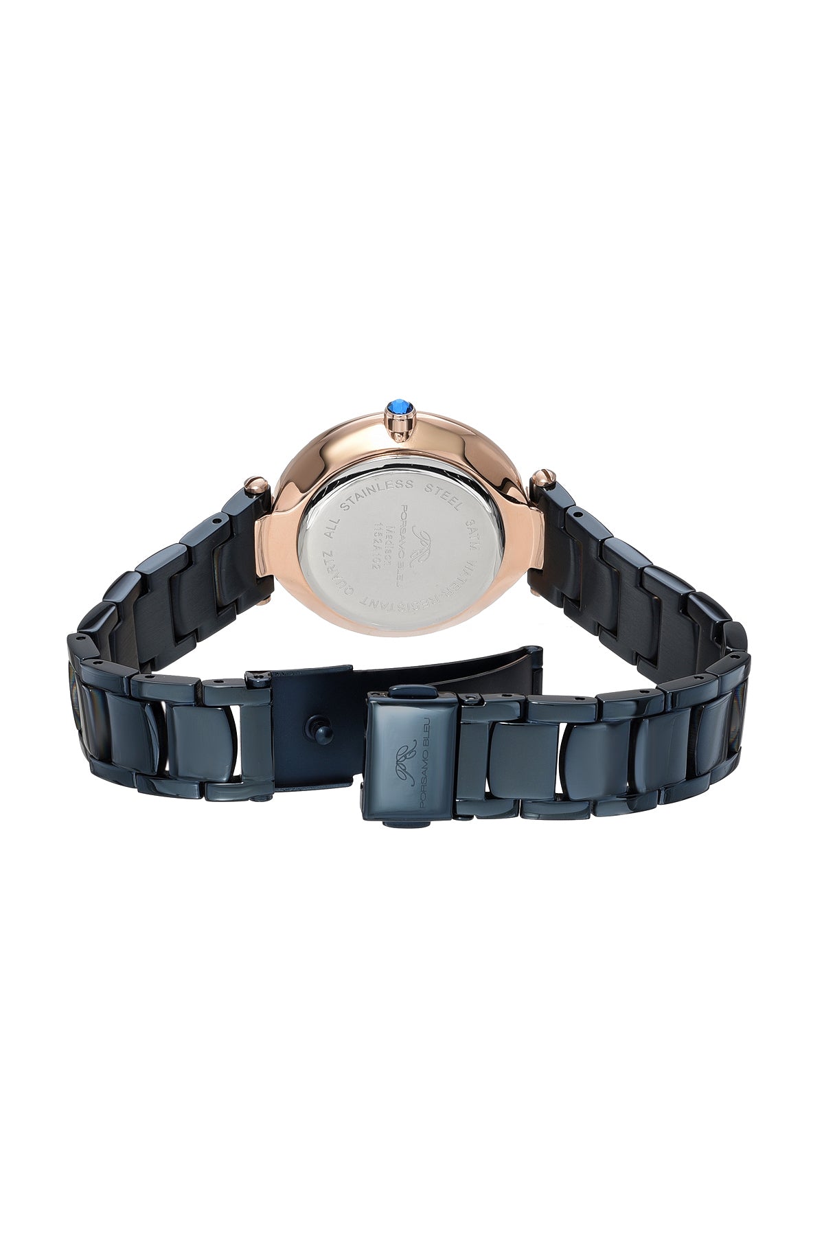 Porsamo Bleu Madison Luxury Women's Stainless Steel Watch, Rose With Blue Guilloche Dial 1152AMAS