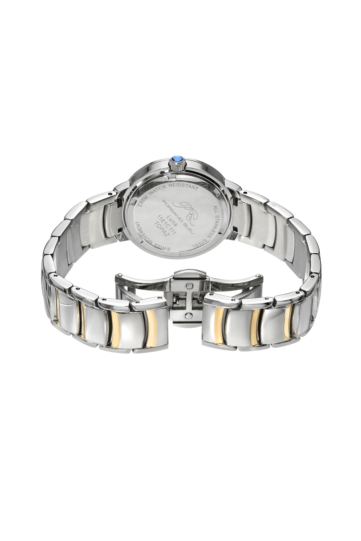 Porsamo Bleu Luna Luxury Topaz Women's Stainless Steel Watch, Two-Tone, White With Flinque Guilloche Dial 1181CLUS