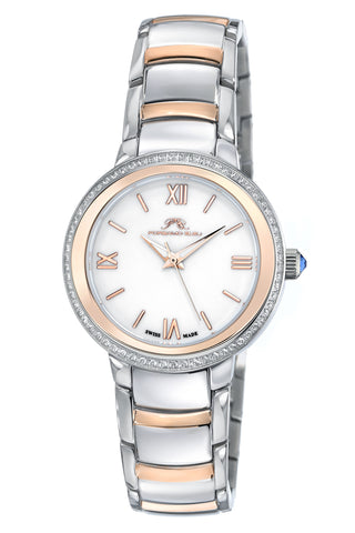 Porsamo Bleu Luna Luxury Topaz Women's Stainless Steel Watch, Two-Tone, White Enamel Dial 1181DLUS