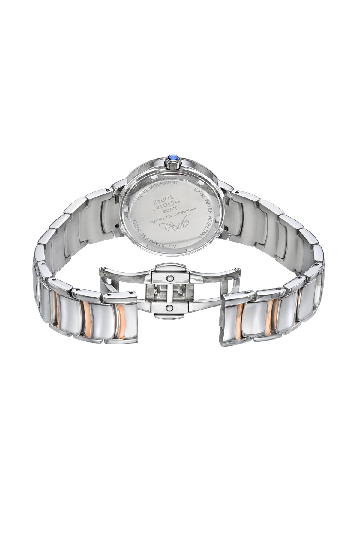 Porsamo Bleu Luna Luxury Topaz Women's Stainless Steel Watch, Two-Tone, White Enamel Dial 1181DLUS