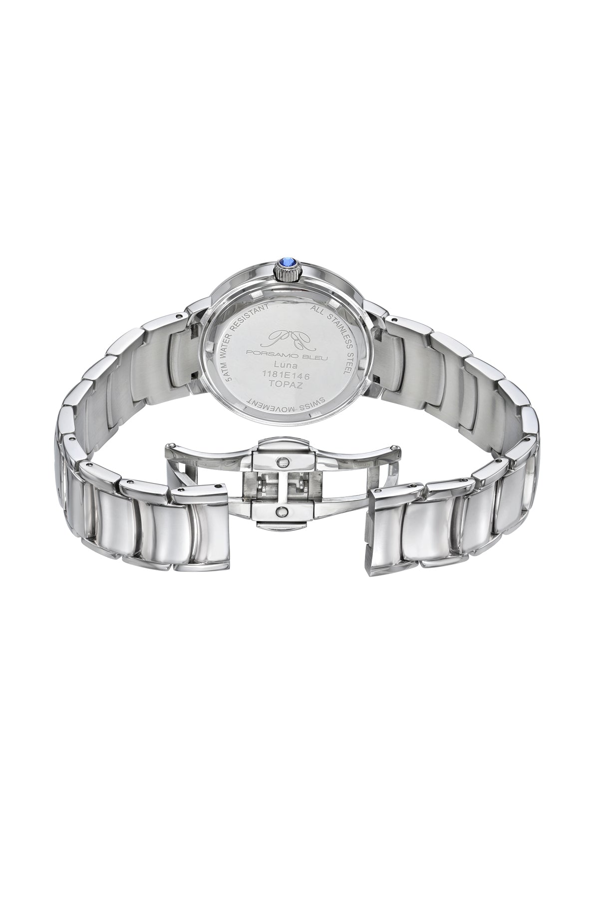 Porsamo Bleu Luna Luxury Topaz Women's Stainless Steel Watch, Silver, White Enamel Dial 1181ELUS
