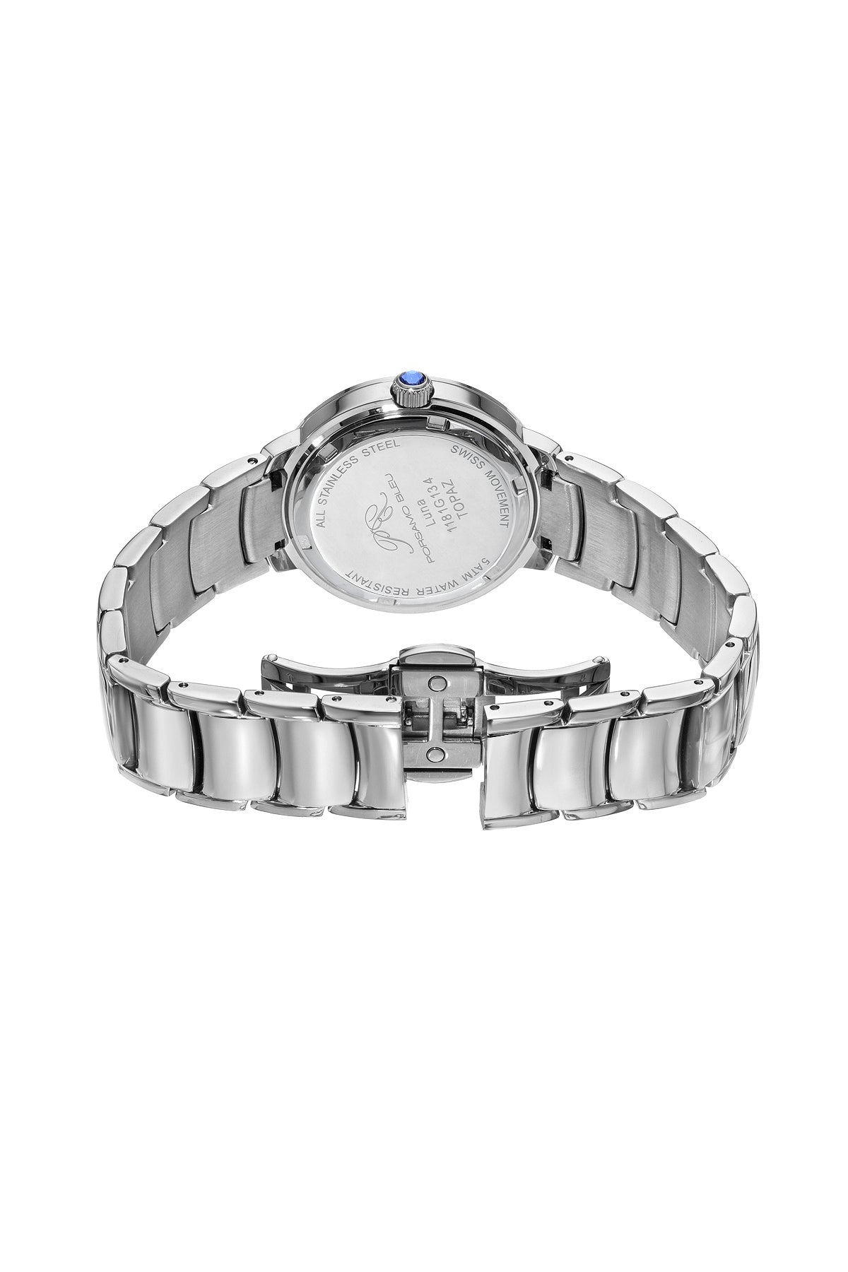 Porsamo Bleu Luna Luxury Topaz Women's Stainless Steel Watch, Silver, Blue Sandstone Dial 1181GLUS