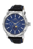 Porsamo Bleu Nycm21 Luxury Moon Phase Mens Genuine Leather Band Watch, Silver, Black With Blue Guilloche Dial 1201CNYL