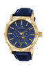 Porsamo Bleu Nycm21 Luxury Moon Phase Mens Genuine Leather Band Watch, Gold With Blue Guilloche Dial 1202BNYL