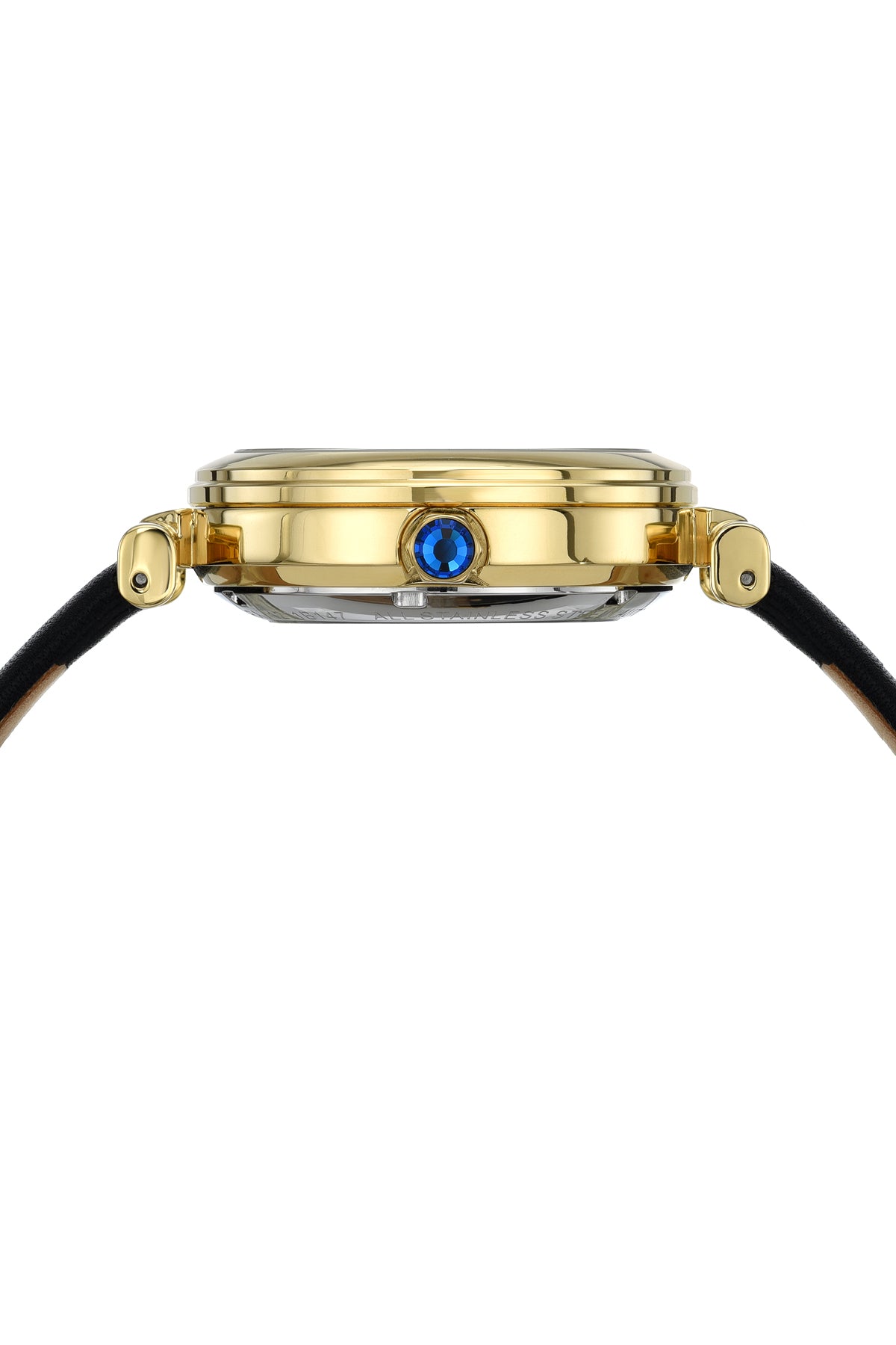 Porsamo Bleu Laura Luxury Automatic Topaz Women's Genuine Leather Band Watch, With Mother Of Pearl Skeleton Dial, Gold, Black 1211BLAL