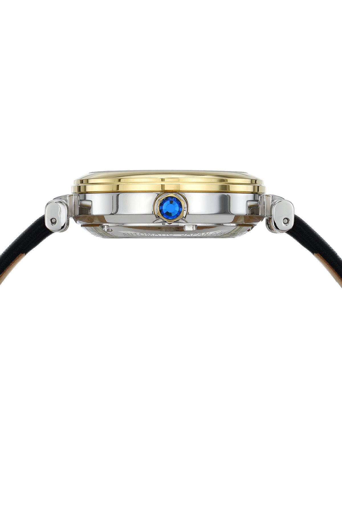 Porsamo Bleu Laura Luxury Automatic Topaz Women's Genuine Leather Band Watch, With Mother Of Pearl Skeleton Dial, Two Tone, Black 1211CLAL