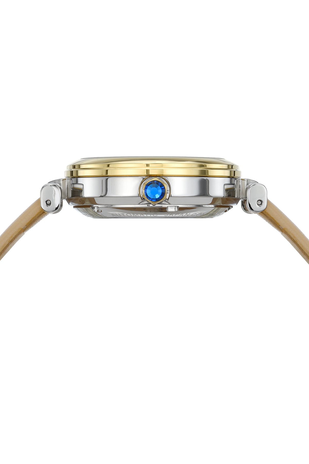 Porsamo Bleu Laura Luxury Automatic Topaz Women's Genuine Leather Band Watch, With Mother Of Pearl Skeleton Dial, Two Tone, Beige 1212CLAL