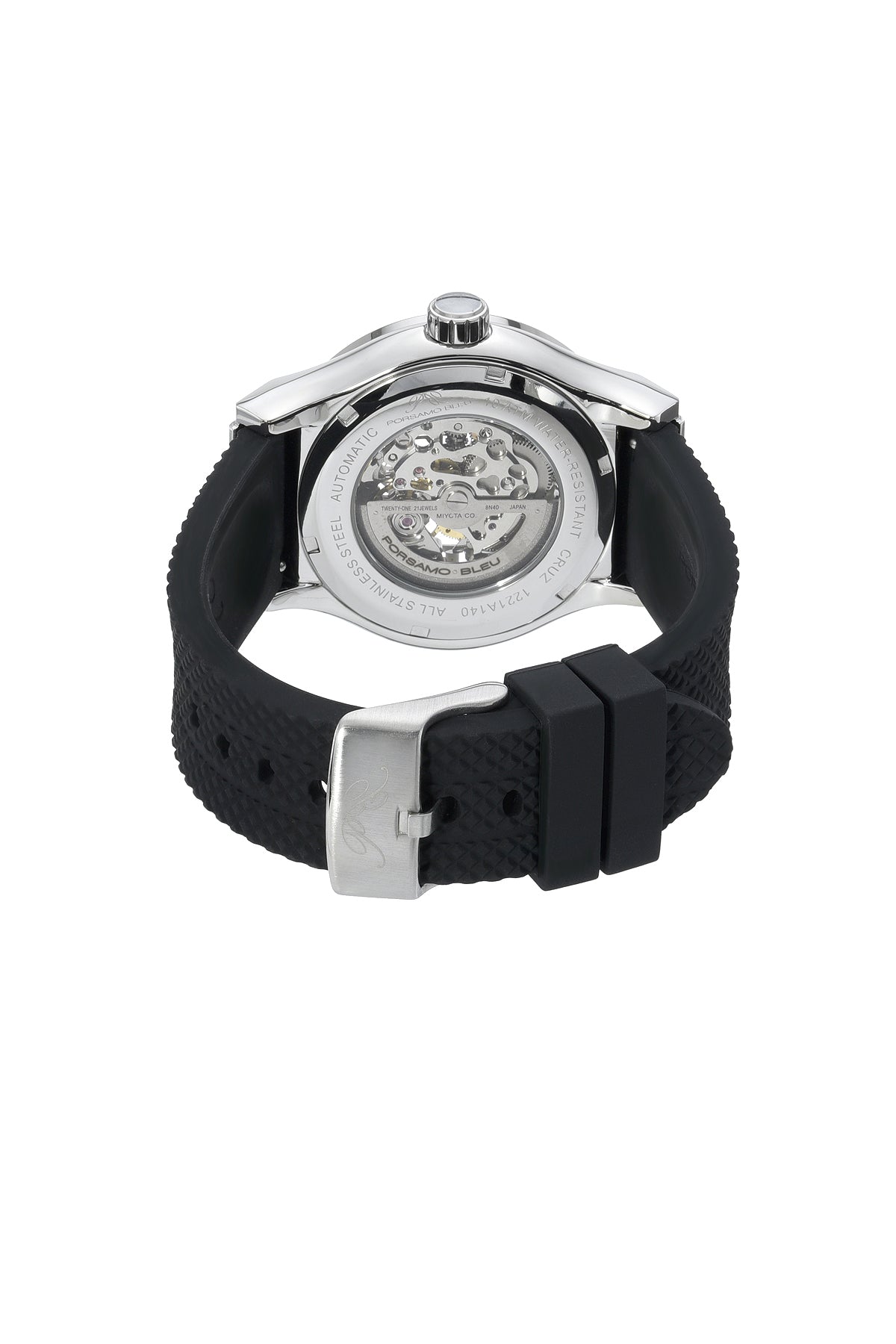 Porsamo Bleu Cruz Luxury Automatic Men's Silicone Strap Watch, With Skeleton Dial, Silver Black 1221ACRR