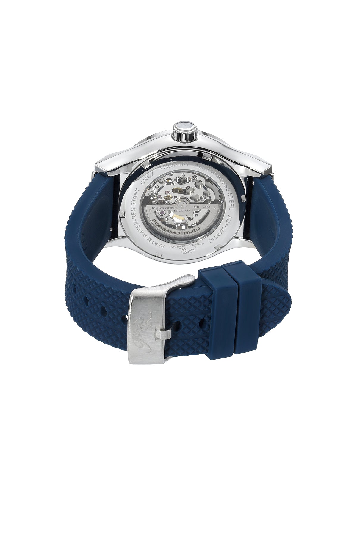 Porsamo Bleu Cruz Luxury Automatic Men's Silicone Strap Watch, With Skeleton Dial, Silver Blue 1222ACRR