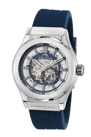 Porsamo Bleu Cruz Luxury Automatic Men's Silicon Strap Watch, With Skeleton Dial, Silver Blue 1222BCRR