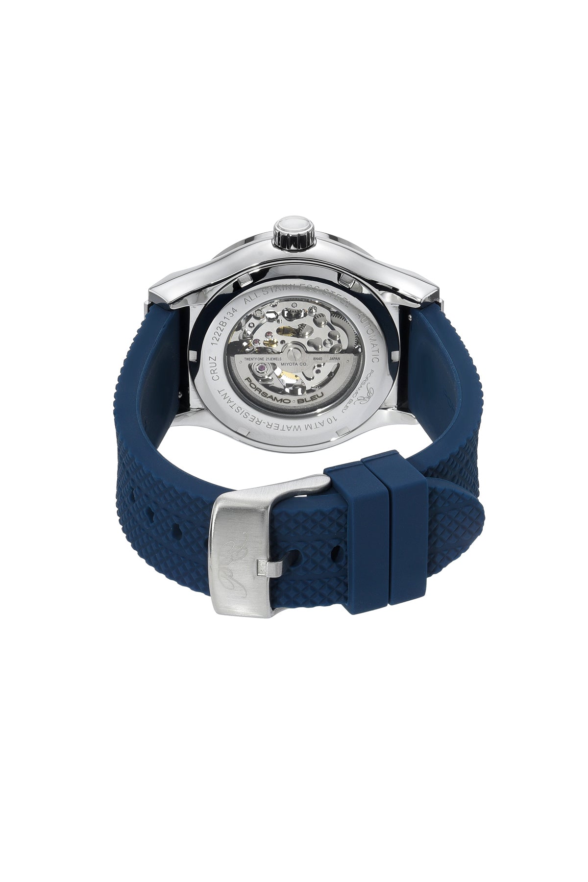 Porsamo Bleu Cruz Luxury Automatic Men's Silicone Strap Watch, With Skeleton Dial, Silver Blue 1222BCRR