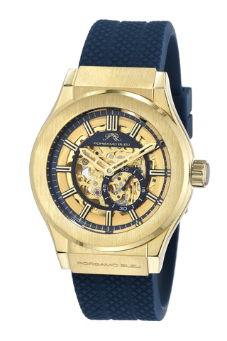Porsamo Bleu Cruz Luxury Automatic Men's Silicon Strap Watch, With Skeleton Dial, Gold Blue 1222CCRR