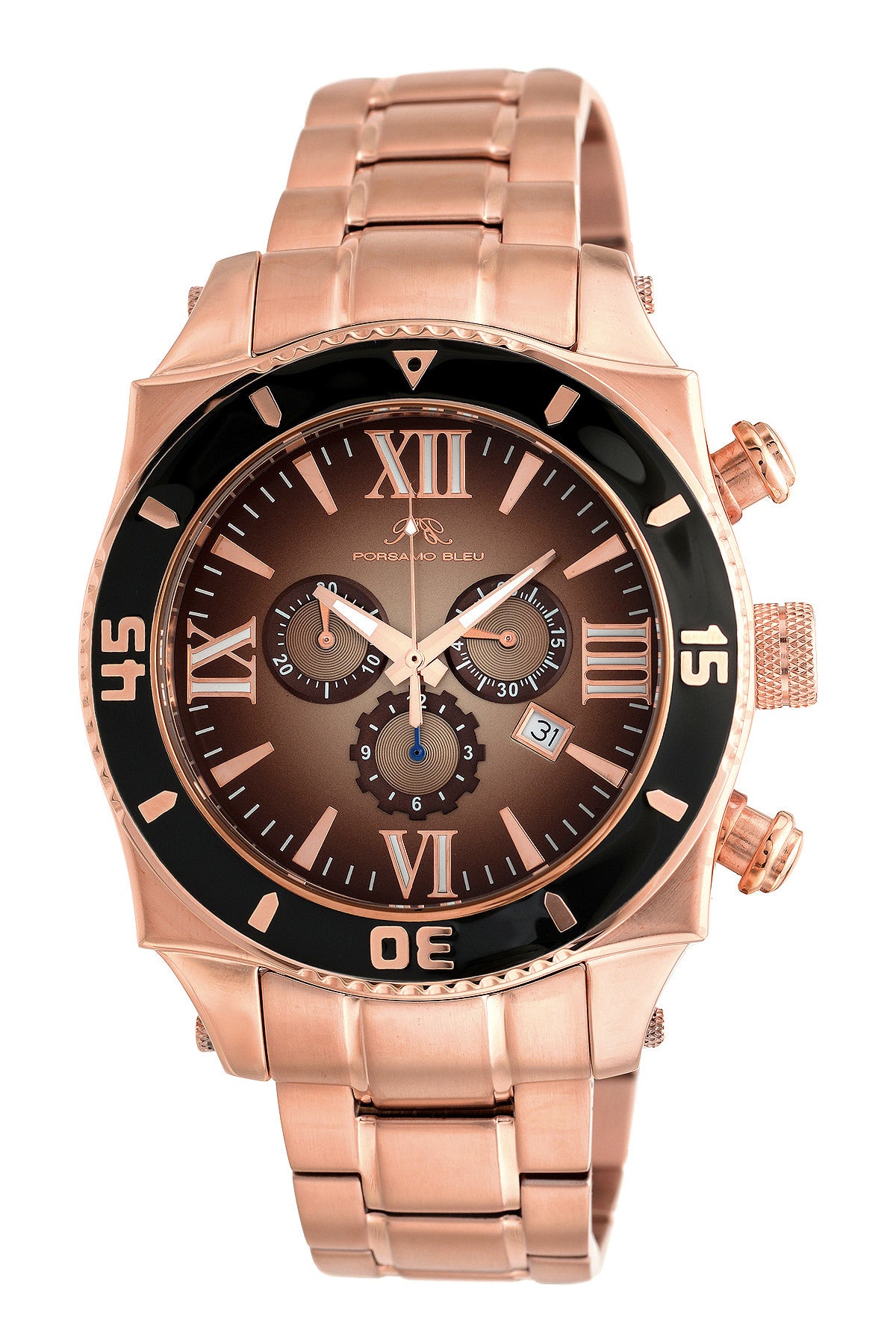 Porsamo Bleu Milan G luxury chronograph men's stainless steel watch, rose, black 071DMIS