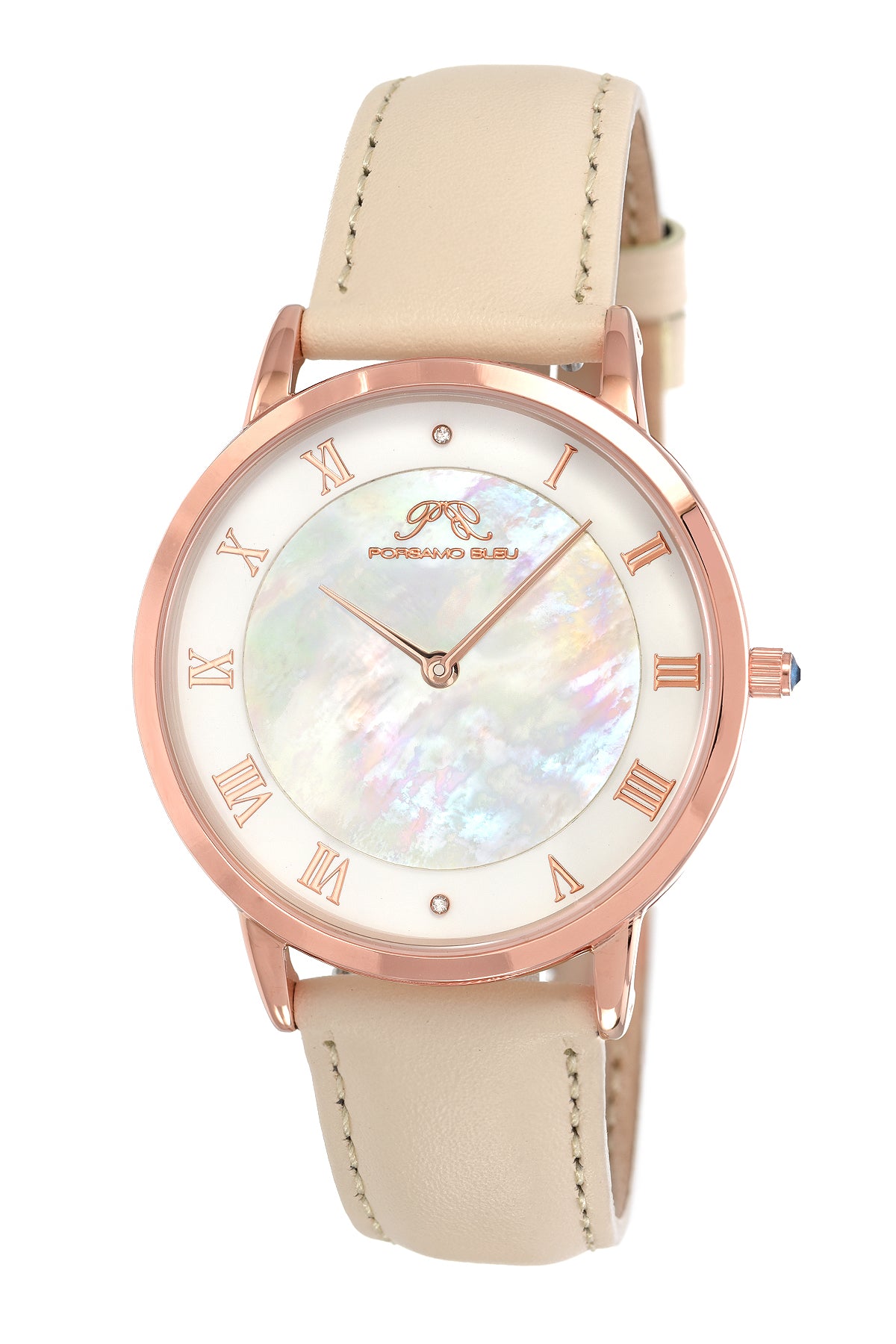 Porsamo Bleu Nina Luxury Diamond Women's Watch, Interchangeable Bands, Rose, White, Beige 861CNIS