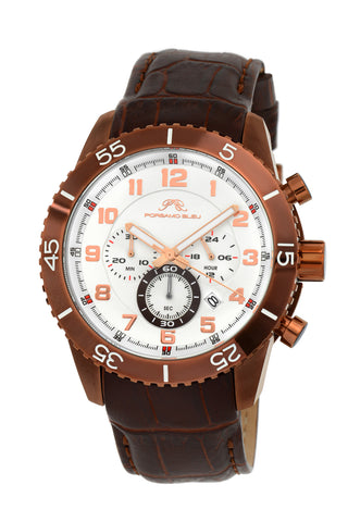 Porsamo Bleu Tristan luxury chronograph men's watch, genuine leather band, brown 592ATRL