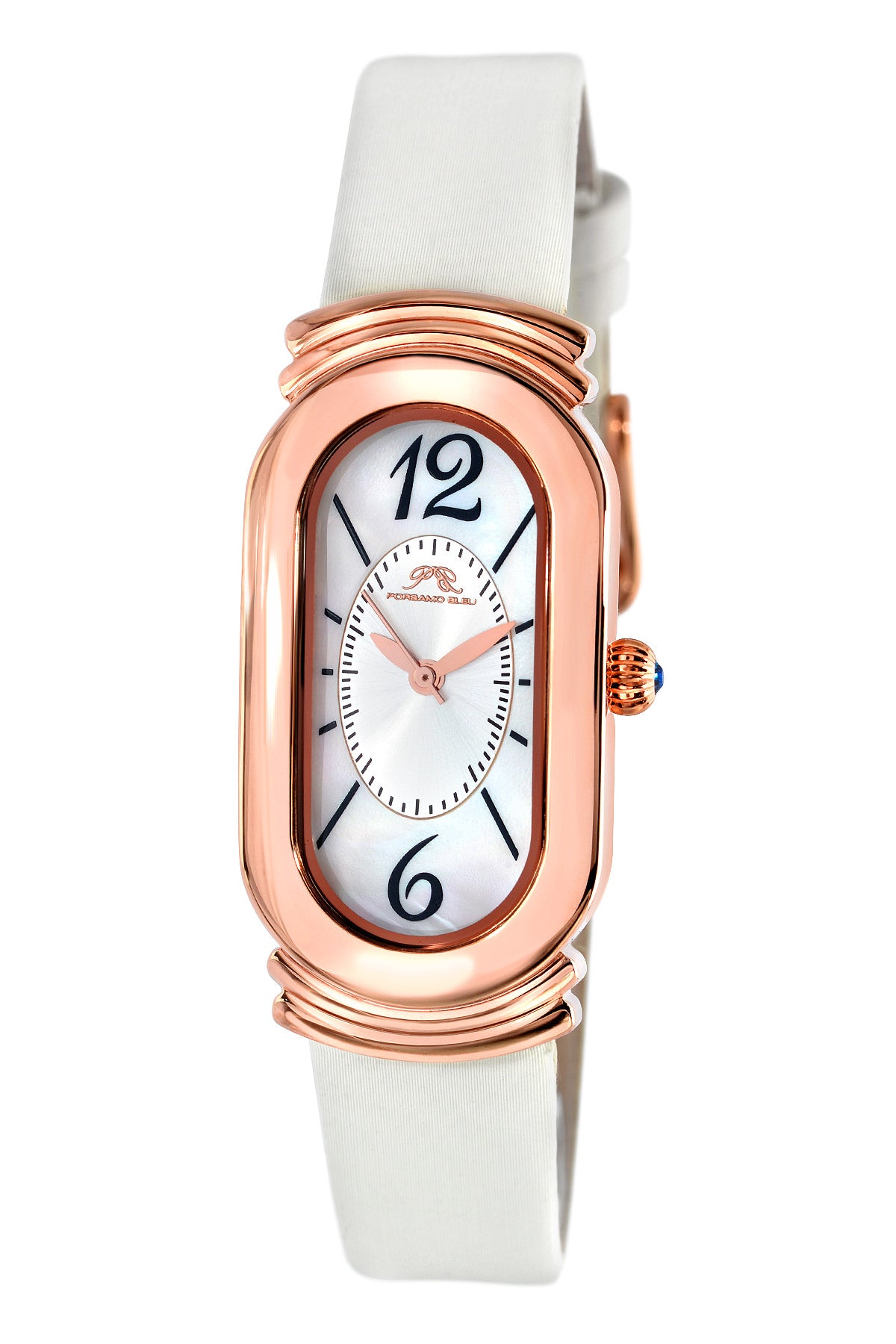 Porsamo Bleu Camille luxury women's silk covered leather watch, rose, white 972ACAL