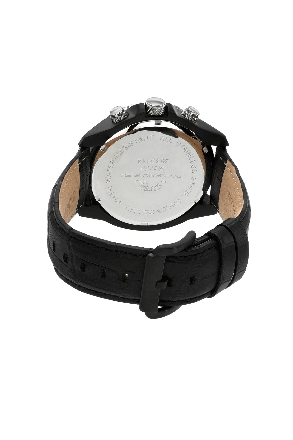 Porsamo Bleu Martin Luxury Chronograph Men's Watch Genuine Leather Band, Silver, Black, White 353DMAL