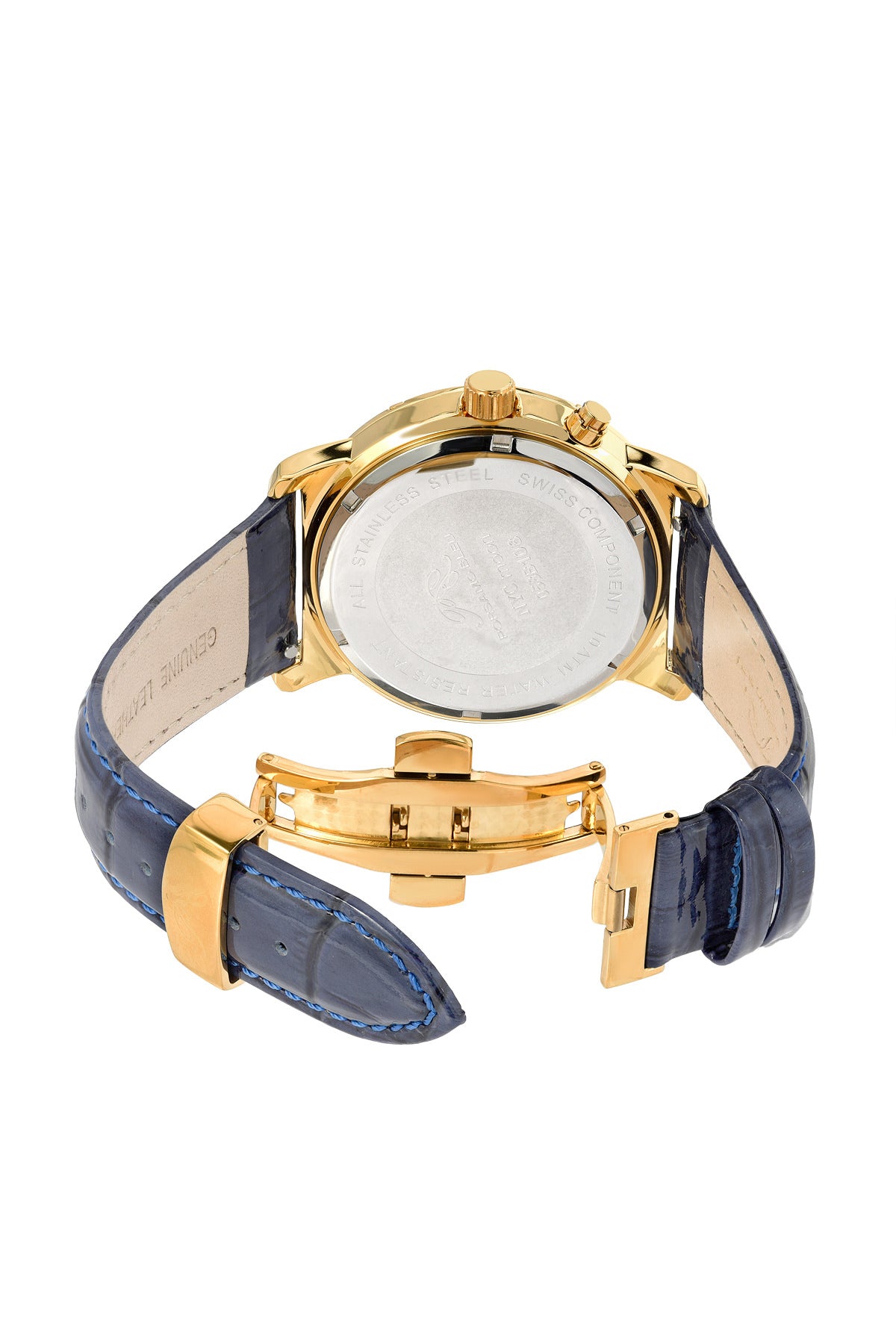 Porsamo Bleu NYC Moon luxury men's watch, genuine leather band, gold, blue 058BNYL
