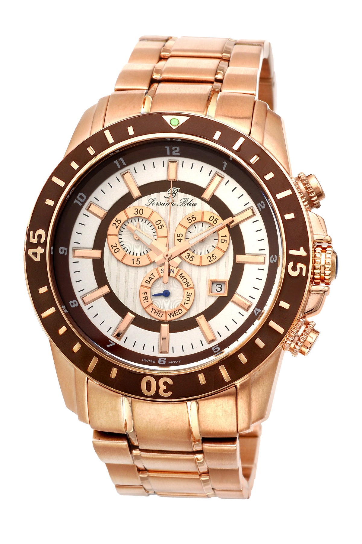 Porsamo Bleu Grand Prix G luxury chronograph men's stainless steel watch, rose, brown 081CGPS