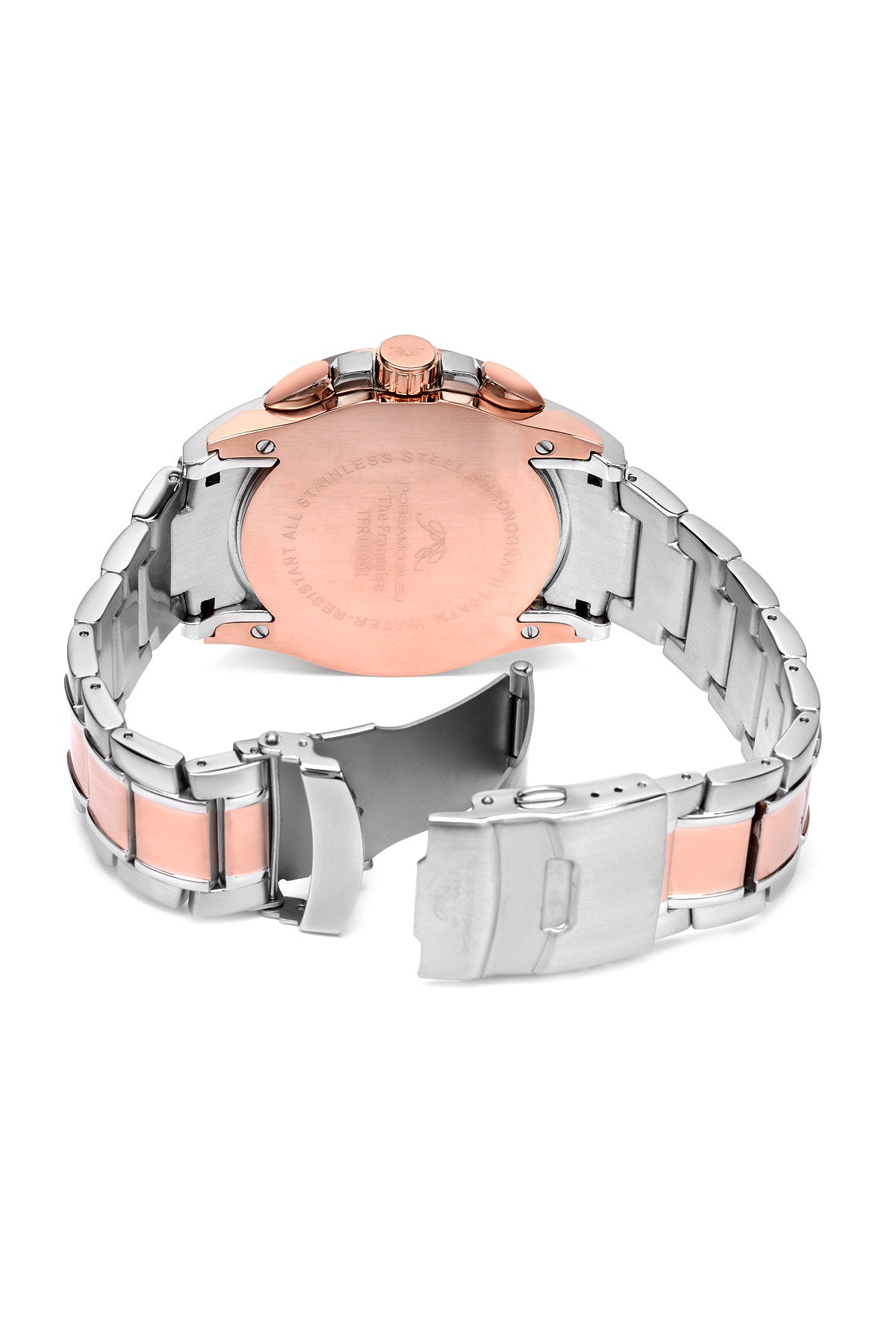 Porsamo Bleu Francoise luxury chronograph men's stainless steel watch, silver, rose, black 241AFRS