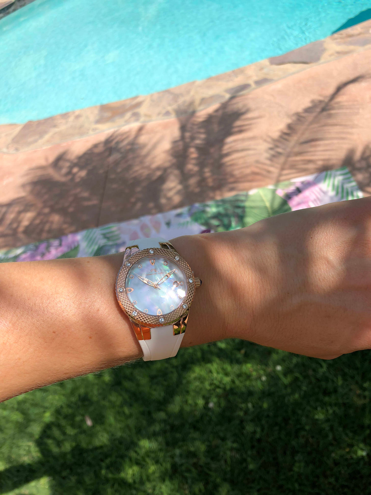 Porsamo Bleu Linda Luxury Women's Watch, Silicone Strap, Rose, White 491CLIR