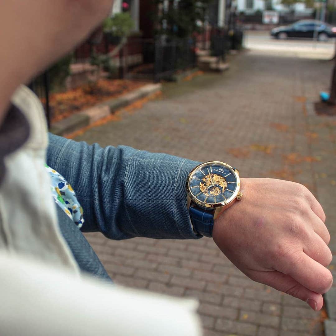 Porsamo Bleu Cassius Luxury Automatic Men's Watch, Genuine Leather Band, Gold, Blue 802BCAL