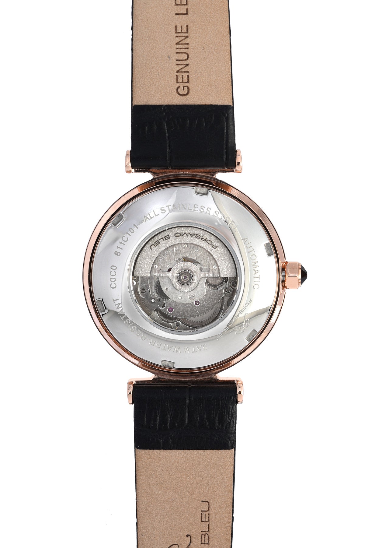 Porsamo Bleu Coco Luxury Automatic Women's Watch, Genuine Leather Band, Rose, Black 811CCOL