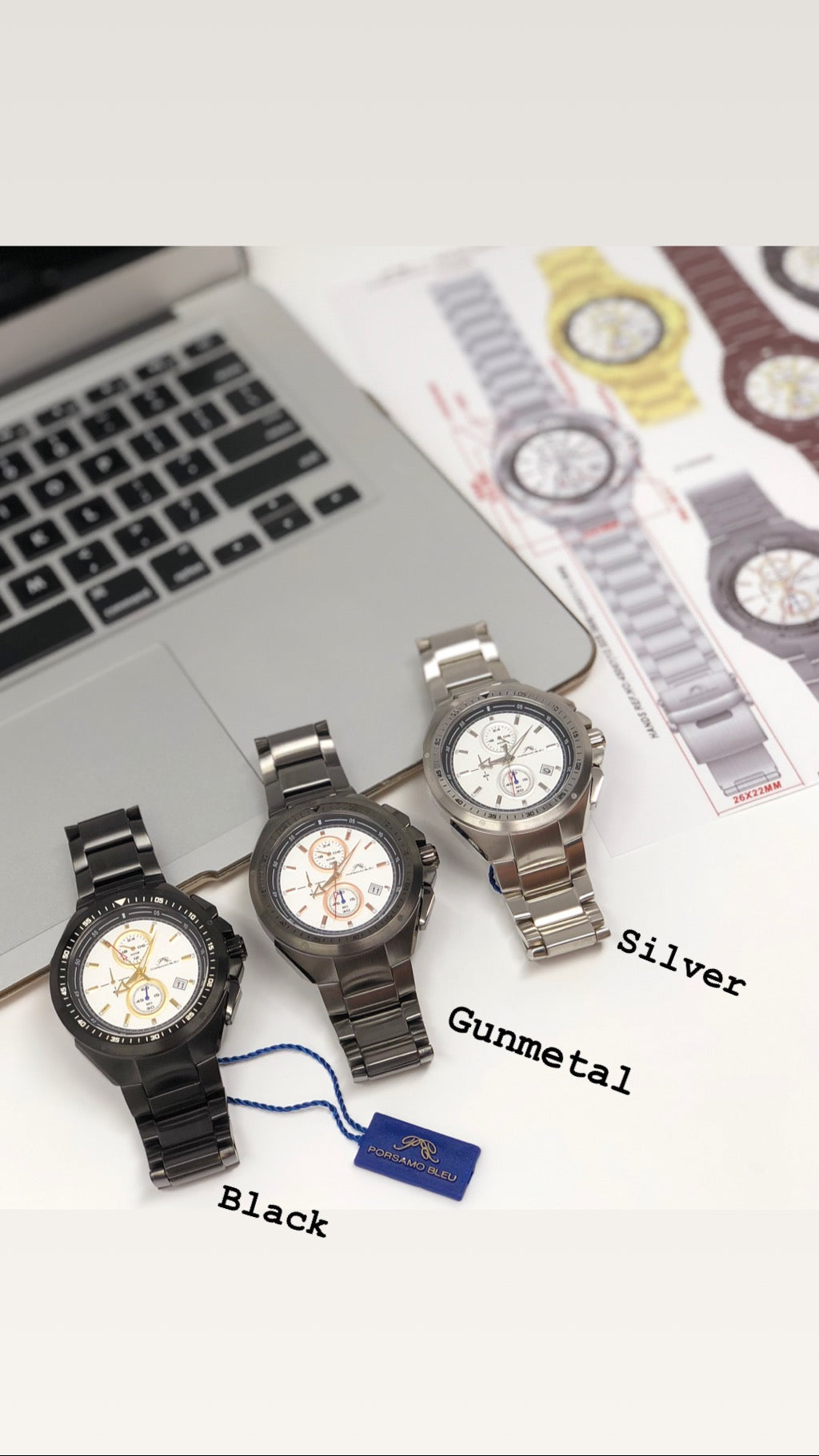 Porsamo Bleu Damien luxury chronograph men's stainless steel watch, black 311FDAS