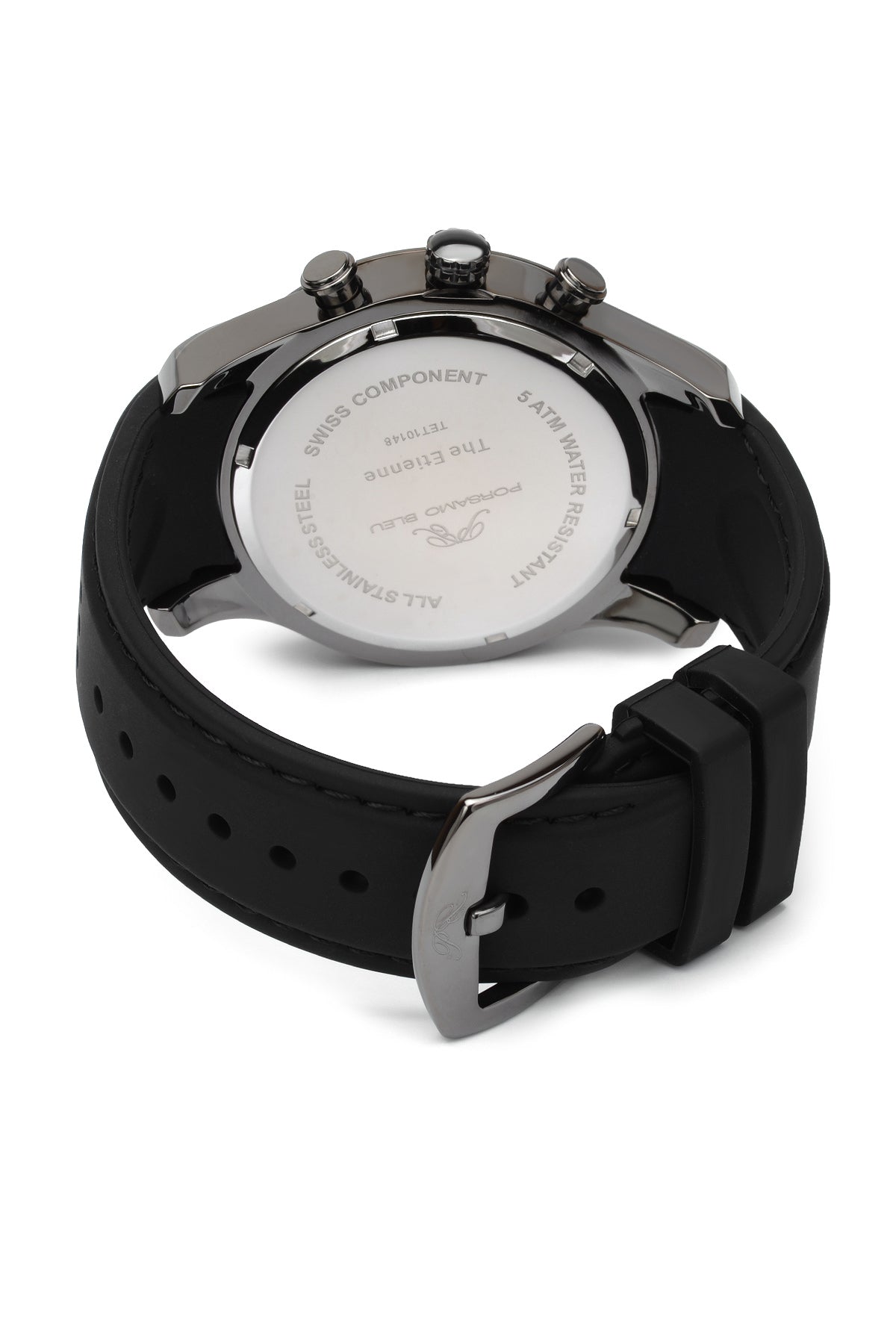 Porsamo Bleu Etienne luxury men's watch, silicone strap, gunmetal, black 213CETR