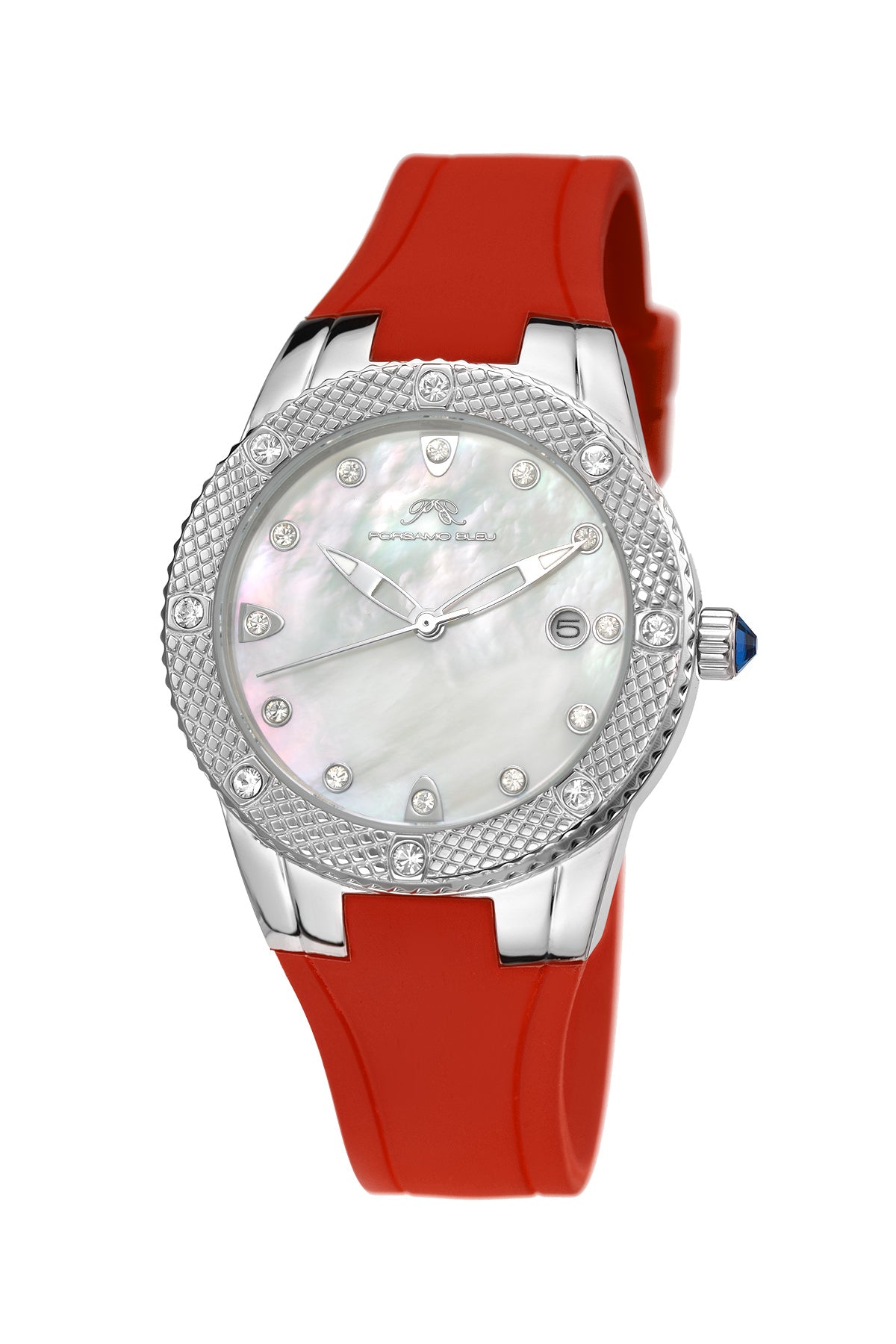 Porsamo Bleu Linda luxury women's watch, silicone strap, silver, red 493ALIR