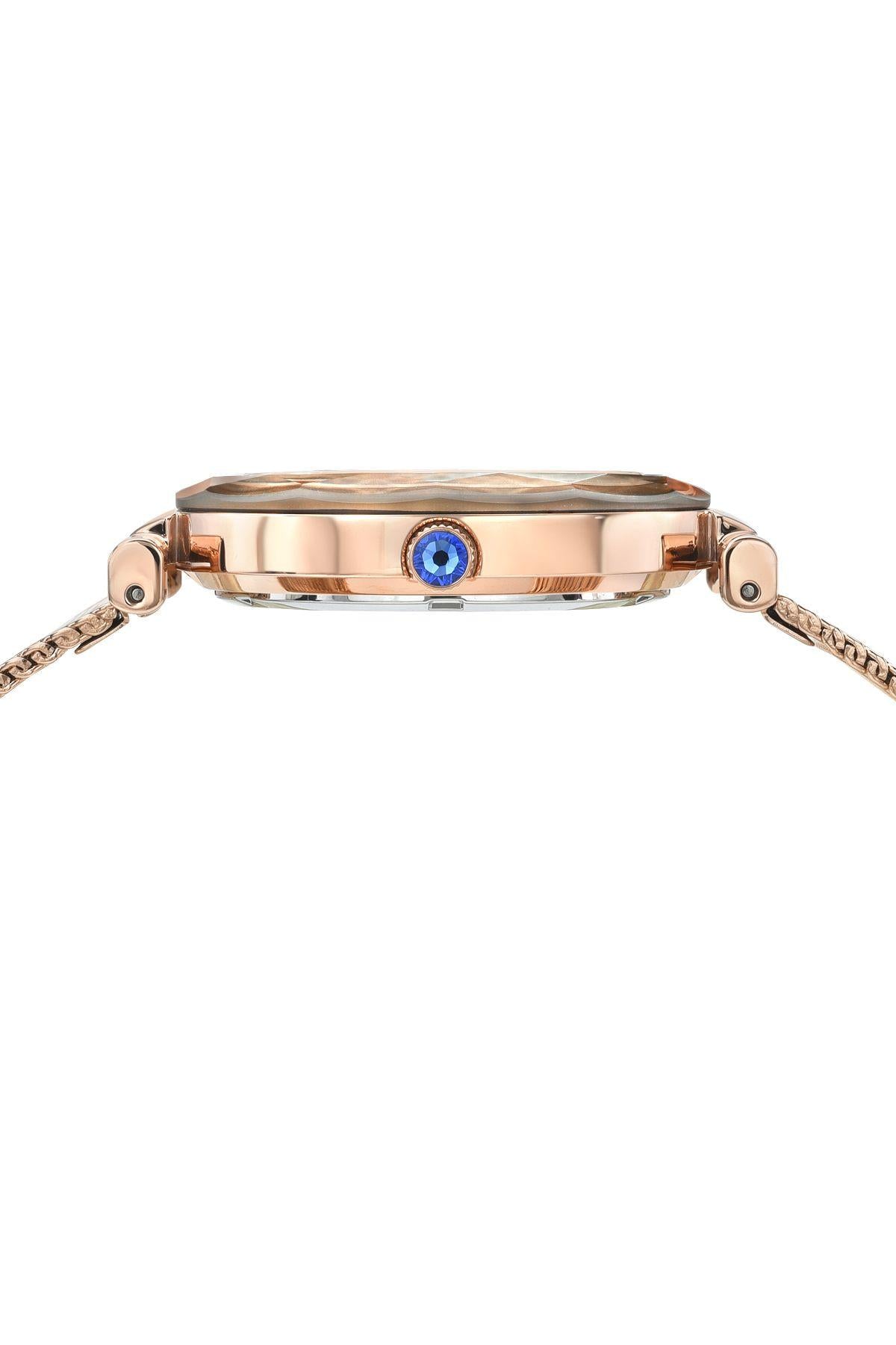 Porsamo Bleu Hazel Luxury Topaz Women's Stainless Steel Watch With White MOP Dial And Faceted Crystal Bezel, Rose, 1271CHAS