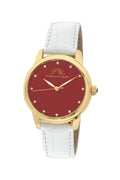 Porsamo Bleu Gemma Luxury Diamond Women's Watch, Genuine Leather Band, Gold, White, Coral 732DGEL