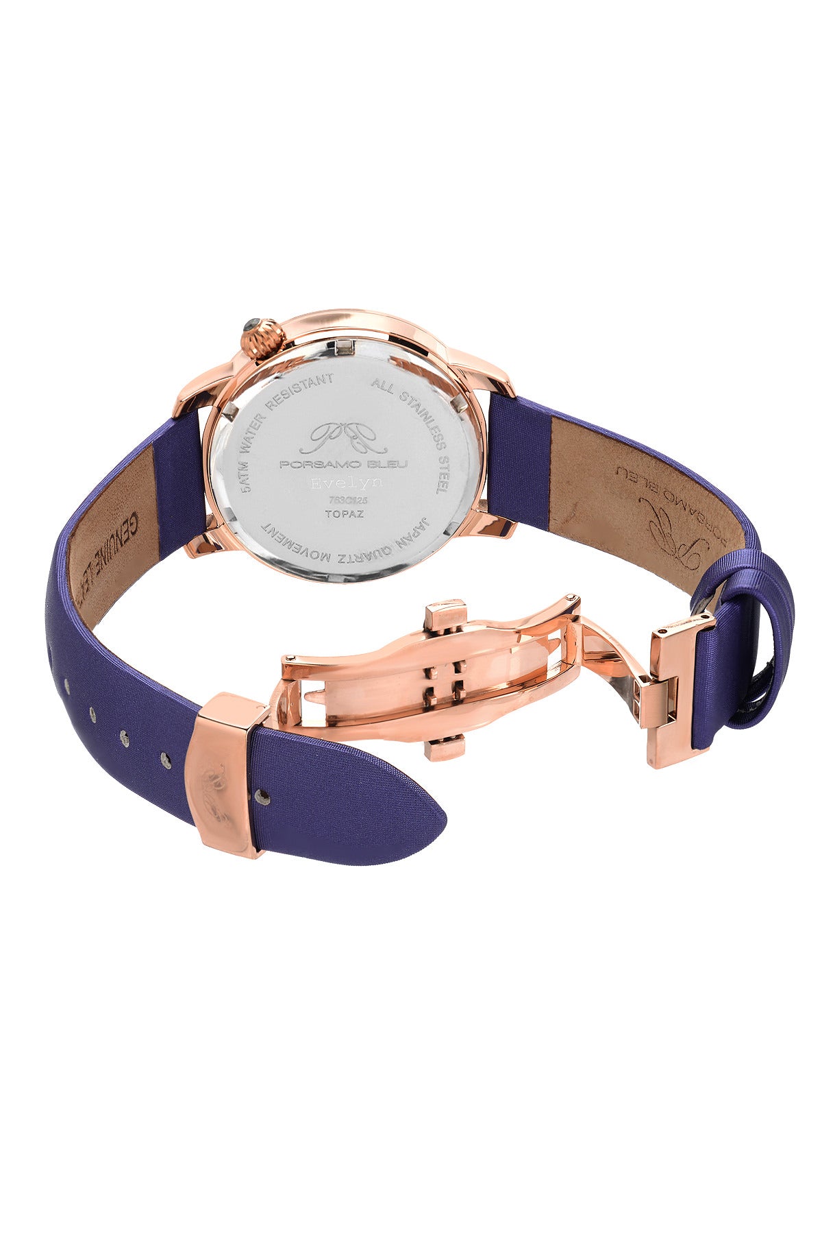 Porsamo Bleu Evelyn Luxury Topaz Women's Watch, Satin Genuine Leather Band, Rose, Purple 763CEVL