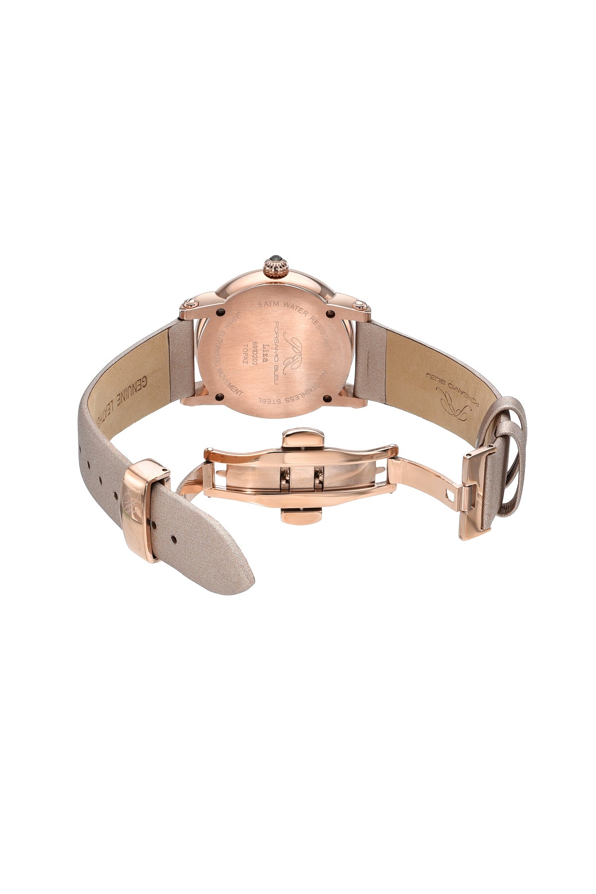 Porsamo Bleu Liza Luxury Automatic Topaz Women's Satin Leather Watch, Rose 691DLIL