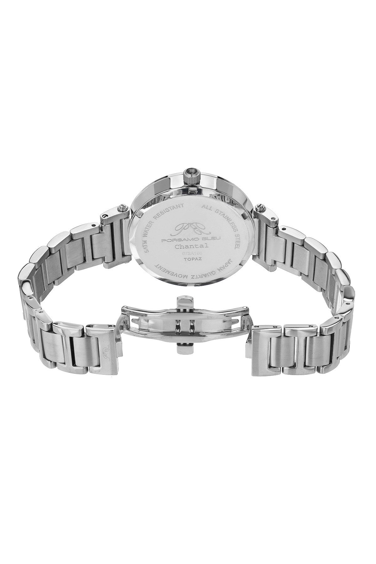 Porsamo Bleu Chantal Luxury Topaz Women's Stainless Steel Watch, Silver, Black 672ACHS