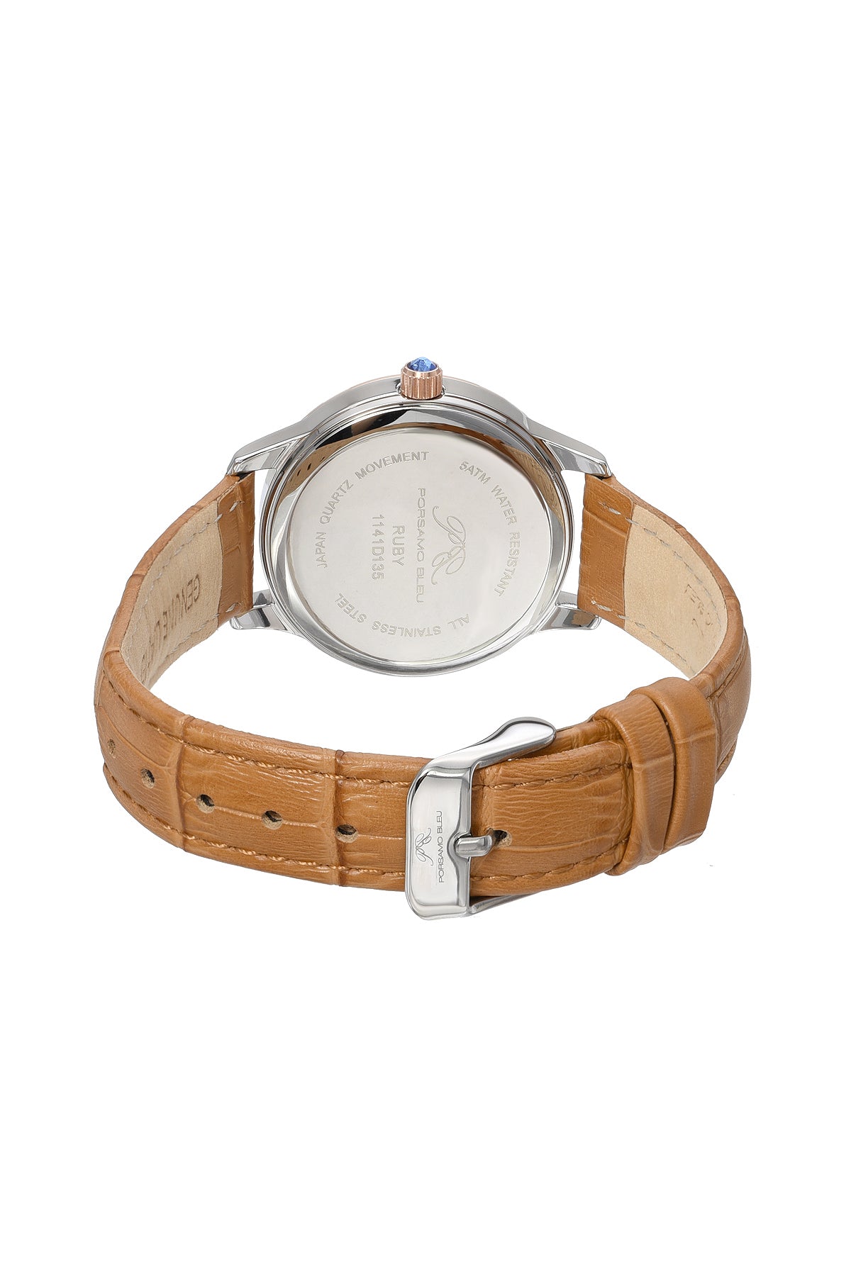 Porsamo Bleu Ruby Luxury Women's Genuine Leather Band Watch, Silver, Rose 1141DRUL