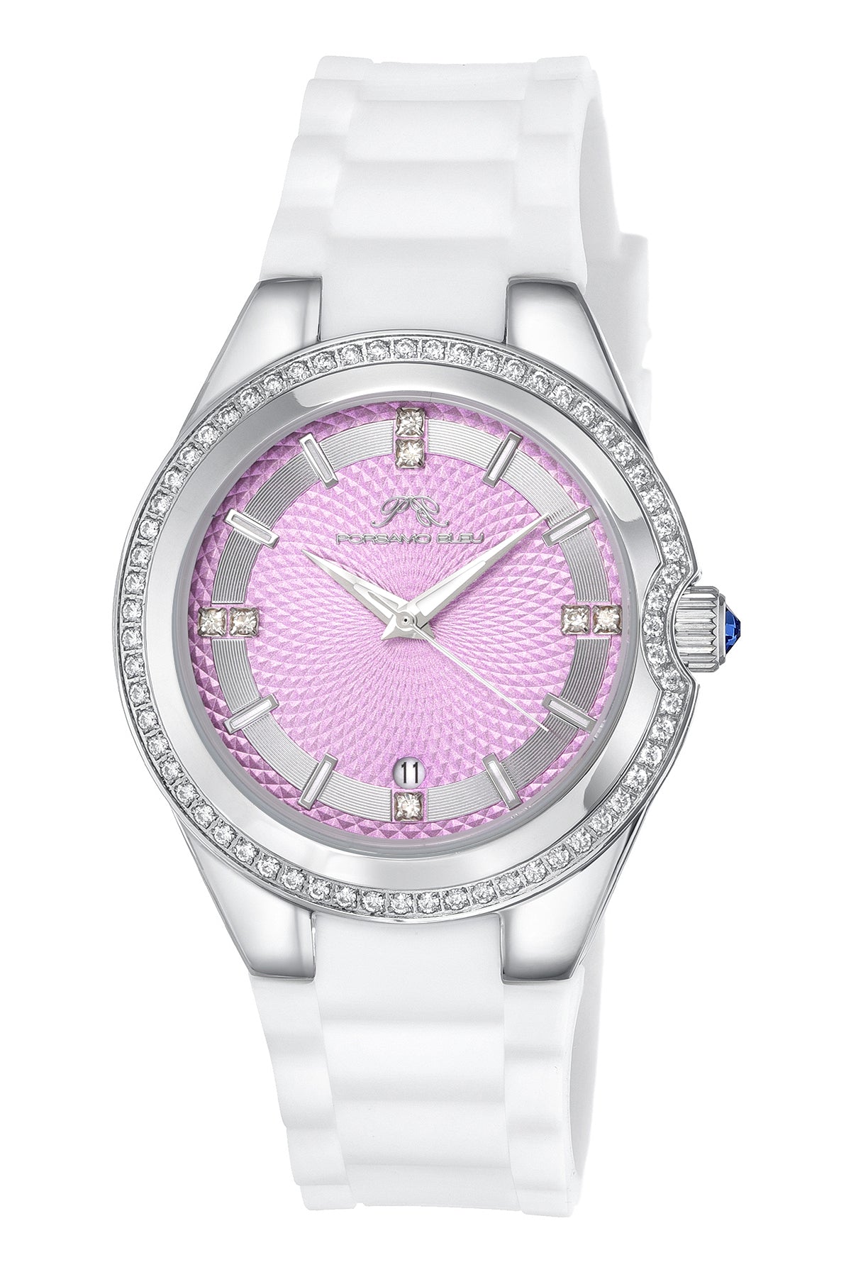 Porsamo Bleu Guilia Luxury Women's Silicone Strap Watch, Interchangeable Bands, Silver, White, Purple 1122BGUR