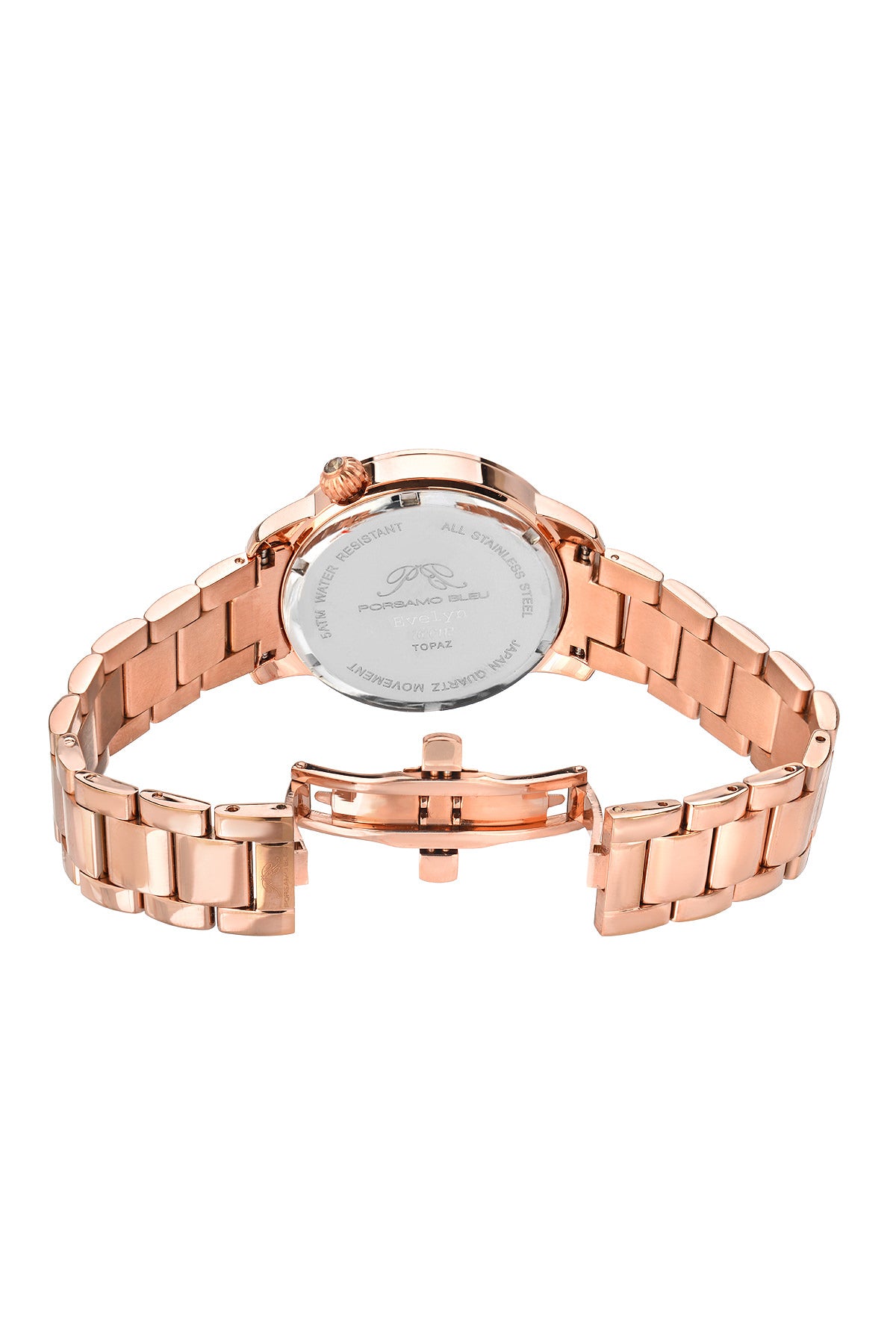 Porsamo Bleu Evelyn Luxury Topaz Women's Stainless Steel Watch, Rose, Black 762CEVS
