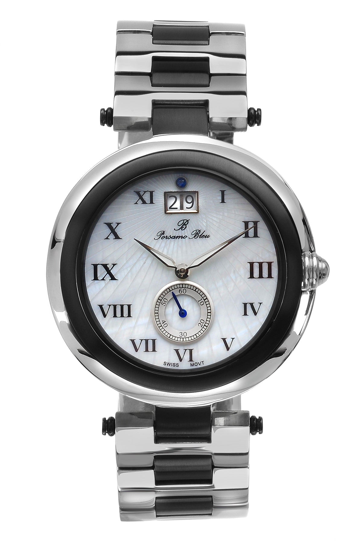 Porsamo Bleu South Sea luxury women's stainless steel watch, silver, black 102ASSS