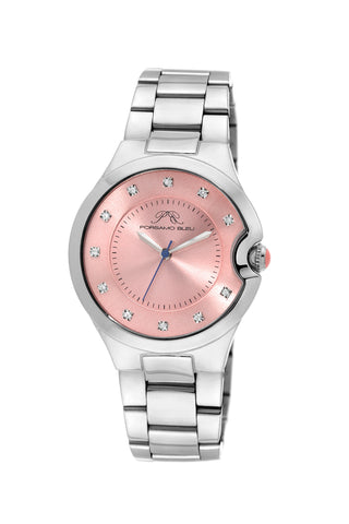 Porsamo Bleu Emilia luxury diamond women's stainless steel watch, silver, peach 822AEMS