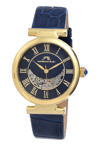 Porsamo Bleu Coco luxury automatic women's watch, genuine leather band, gold, blue 812BCOL