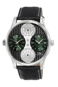 Porsamo Bleu Benedict Luxury Two Movements Men's Genuine Leather Band Watch, Silver, Black, Green 1162CBEL