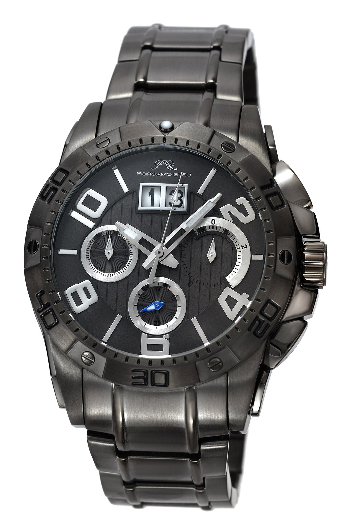 Porsamo Bleu Francoise Luxury Chronograph Men's Stainless Steel Watch, Silver, Black 242BFRS