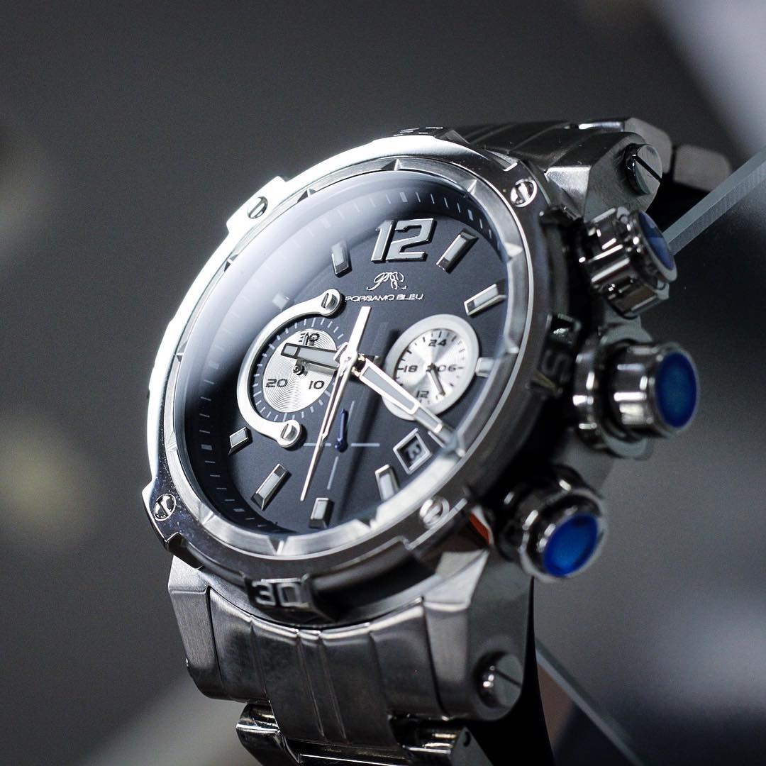Porsamo Bleu Antonio luxury chronograph men's stainless steel watch, silver 612AANS