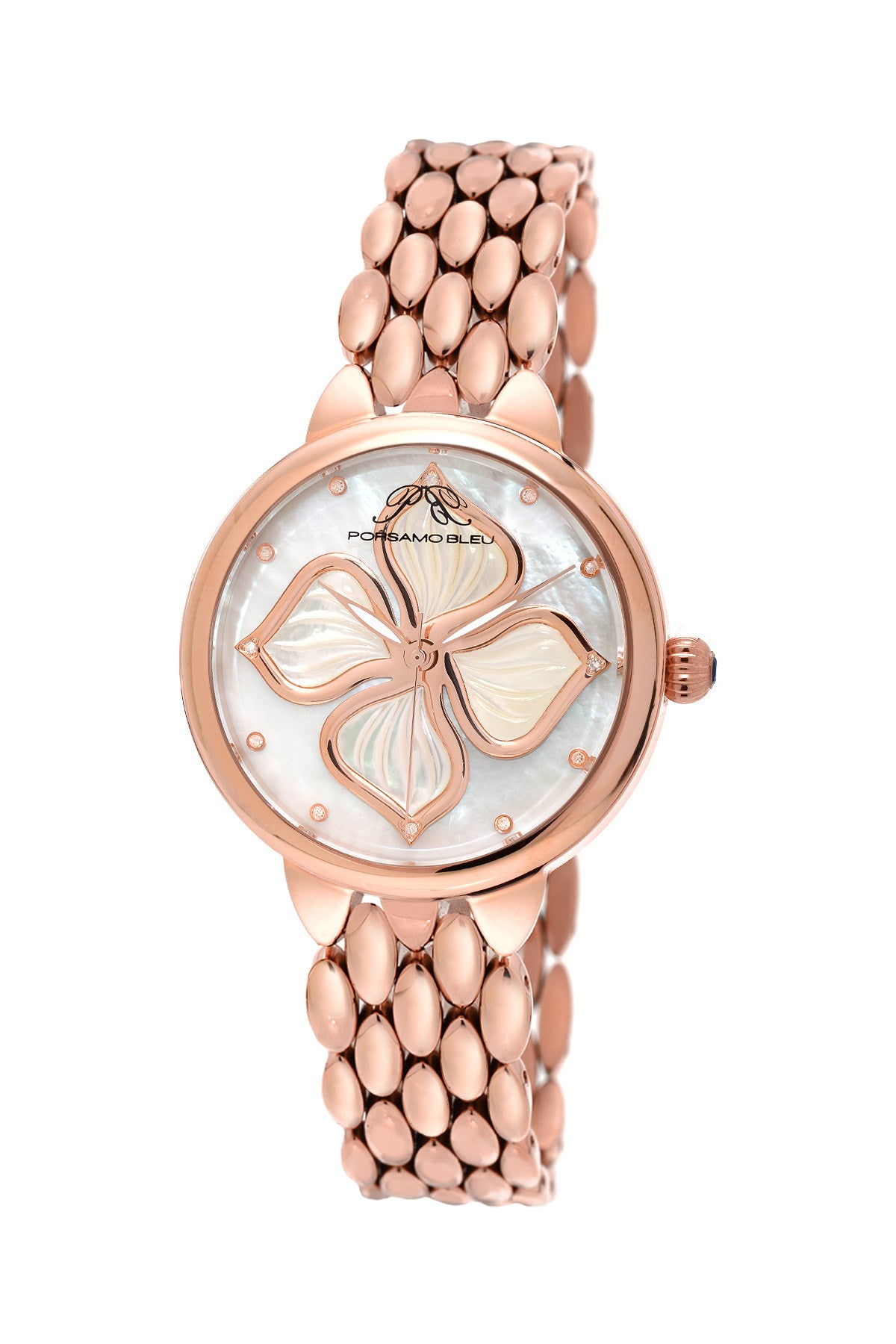 Porsamo Bleu Blair luxury diamond women's stainless steel watch, rose, white 711CBLS