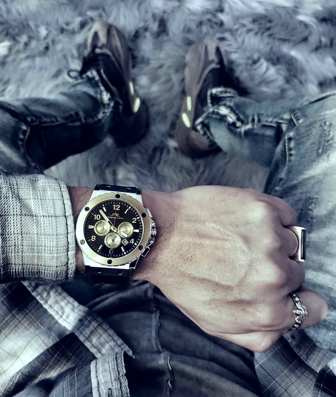 Porsamo Bleu Marcus Luxury Chronograph Men's Watch, Silicone Strap, Gold, Silver, Black 651CMAR