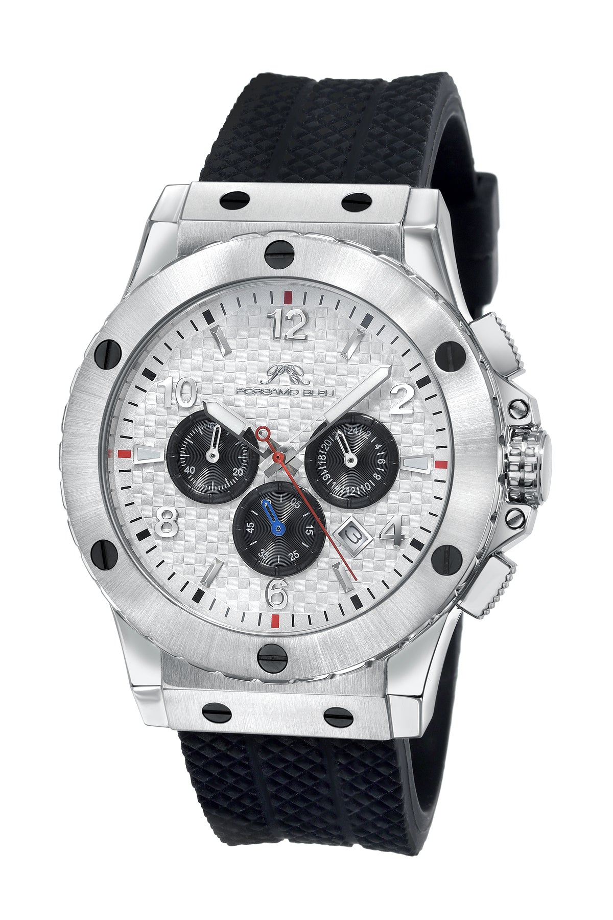 Porsamo Bleu Marcus Luxury Chronograph Men's Silicone Watch, Silver, Black 654AMAR