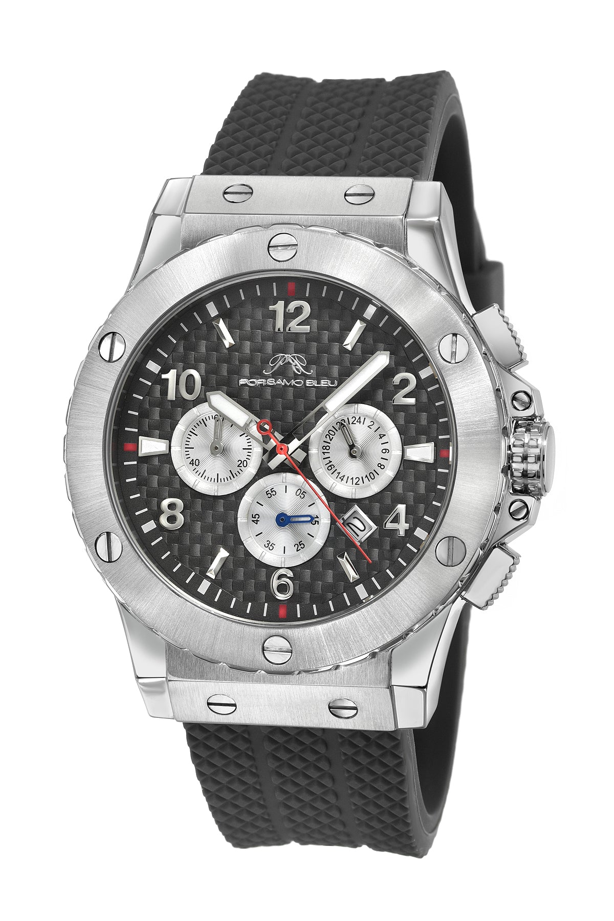 Porsamo Bleu Marcus Luxury Chronograph Men's Silicone Watch, Silver, Grey 654BMAR