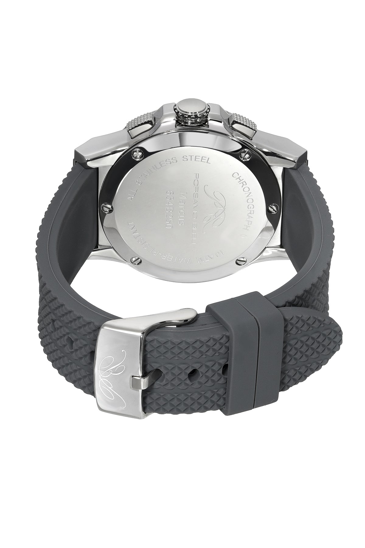 Porsamo Bleu Marcus Luxury Chronograph Men's Silicone Watch, Silver, Grey 654BMAR