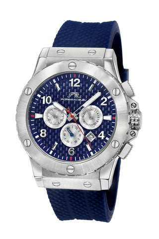 Porsamo Bleu Marcus Luxury Chronograph Men's Silicone Watch, Silver, Blue 654CMAR